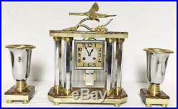 1226 Art Deco French Three Piece Mantel Clock Set. Uhr, Horloge, Klok