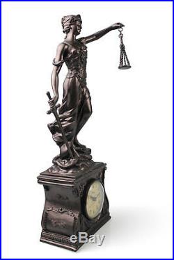 19'' Goddess of Justice Themis Lady Justica Statue Sculpture Bronze Finish Clock