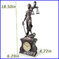 19'' Goddess of Justice Themis Lady Justica Statue Sculpture Bronze Finish Clock