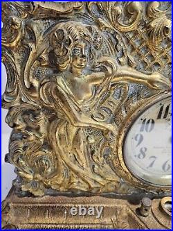 1910 National Electric Clock Co. NY Queen Mechanical Night Light Alarm Clock