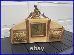 1920 ART DECO LADY FIGURAL FRENCH STYLE 3 Pc MARBLE MANTEL Garniture CLOCK SET