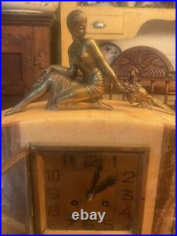 1920 ART DECO LADY FIGURAL FRENCH STYLE 3 Pc MARBLE MANTEL Garniture CLOCK SET