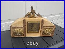 1920 ART DECO LADY FIGURAL FRENCH STYLE 3 Pc MARBLE MANTEL Garniture CLOCK SET