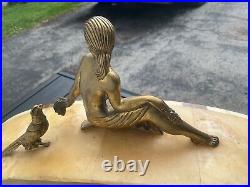 1920 ART DECO LADY FIGURAL FRENCH STYLE 3 Pc MARBLE MANTEL Garniture CLOCK SET