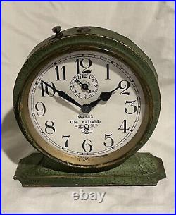 1920 Antique Green Ingraham Ward's Old Reliable 8 day Alarm Clock-Runs Strong