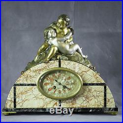 1920`S FRENCH ART DECO MANTEL CLOCK SET WITH GROUP FIGURAL