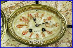 1920`S FRENCH ART DECO MANTEL CLOCK SET WITH GROUP FIGURAL