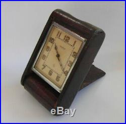 1920's Art Deco Jaeger Le Coultre Leather Cased 8 Day Travel Clock