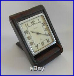 1920's Art Deco Jaeger Le Coultre Leather Cased 8 Day Travel Clock