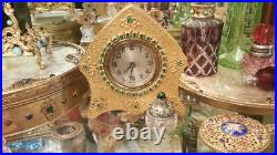 1920's Green Jeweled gold Encrusted Vanity Desk Clock Not Working