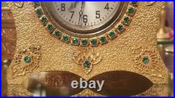 1920's Green Jeweled gold Encrusted Vanity Desk Clock Not Working