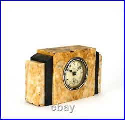 1920's Vintage Miniature French Marble Case Art Deco Clock with Second Hand Dial