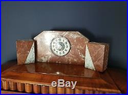 1920s ART DECO Marble Mantel Clock with GARNITURES