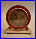 1920s European Art Deco Round Silverplate Clock w Red Enamel Stepped Base as is