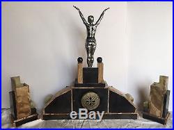 1920s French ART DECO Marble Egyptian Dancer MANTEL CLOCK by Molins Balleste