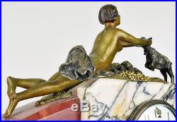 1920s French ART DECO Nude Lady BRONZE Sculpture MANTEL CLOCK by MARTI