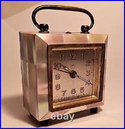 1920s MOTHER OF PEARL junghans travel alarm clock vtg art deco seashell germany