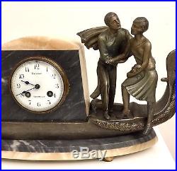 1930 Art Deco Figural Clock Venice Gondola Sculpture By Sega Serviced