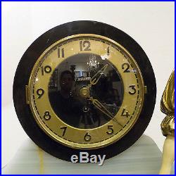 1930 French Art Deco Clock With Statue Sculpture Chryselephantine By Menneville