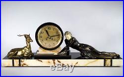 1930 French Art Deco Mantel Clock Chryselephantine Sculpture By Menneville