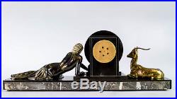 1930 French Art Deco Mantel Clock Chryselephantine Sculpture By Menneville
