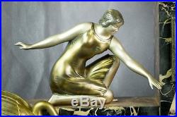 1930`S FRENCH ART DECO MANTEL CLOCK SET WITH GROUP FIGURAL