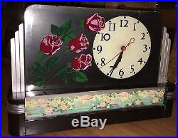 1930's ART DECO FOUR ROSES WHISKEY ADVERTISING LIGHTED CLOCK GREAT WORKING COND