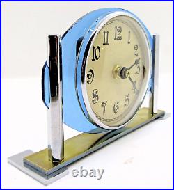 1930's Art Deco Smith Chrome and Blue Lucite Desk Clock