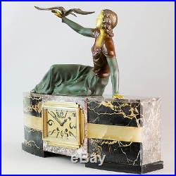 1930's FRENCH ART DECO MANTEL CLOCK SET BY LIMOUSIN. SIGNED