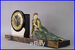 1930's FRENCH ART DECO MANTEL CLOCK SET BY MENNEVILLE SIGNED