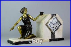 1930's FRENCH ART DECO MANTEL CLOCK SET MARTI