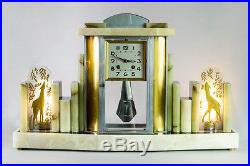 1930's FRENCH ART DECO MANTEL CLOCK WITH LAMPS