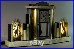 1930's FRENCH ART DECO MANTEL CLOCK WITH LAMPS