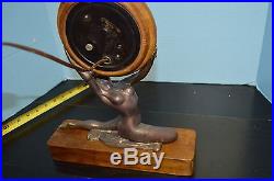 1930's FRENCH STYLE ART DECO FEMALE NUDE MANTLE SESSIONS CLOCK WORKING WOOD BASE