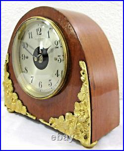 1930's French Art Deco Bulle-Clock Wood and Brass Floral Shelf Clock