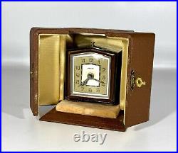 1930's French Art Deco Enamelled Travel Clock & Case by Duverdrey & Bloquel