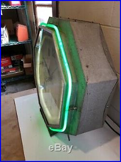 1930's Original 8 Sided Neon Clock Art Deco 2 Colors Green And White