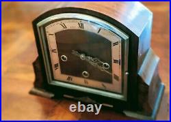 1930s ART DECO ENGLISH BAKER WIGAR MANTLE WESTMINSTER CLOCK CHIMES AND STRIKES