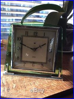 1930s ART DECO SMITHS ELECTRIC SQUARE GREEN GLASS CLOCK BEAUTIFUL