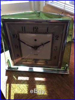 1930s ART DECO SMITHS ELECTRIC SQUARE GREEN GLASS CLOCK BEAUTIFUL