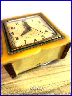 1930s Art Deco Butterscotch Bakelite Telechron Catalin Alarm Clock 7H101