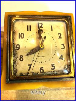 1930s Art Deco Butterscotch Bakelite Telechron Catalin Alarm Clock 7H101