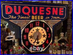 1930s Art-Deco DUQUESNE BEER clock motion Glass Face PITTSBURGH PA