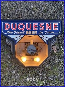 1930s Art-Deco DUQUESNE BEER clock motion sign Reverse on Glass PITTSBURGH PA