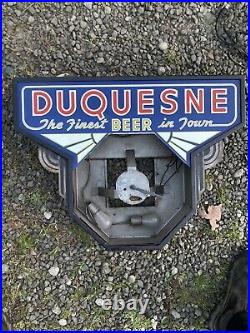 1930s Art-Deco DUQUESNE BEER clock motion sign Reverse on Glass PITTSBURGH PA