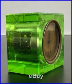1930s Art Deco Green Mauthe Uranium Glass Mantel Clock Working Condition