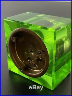 1930s Art Deco Green Mauthe Uranium Glass Mantel Clock Working Condition