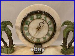 1930s French Art Deco Onyx Marble Mantle Clock With Giraffes Works