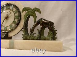 1930s French Art Deco Onyx Marble Mantle Clock With Giraffes Works
