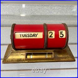 1930s GERMAN Art Deco Brass? Barrel Cylinder Red Desk Perpetual Calendar